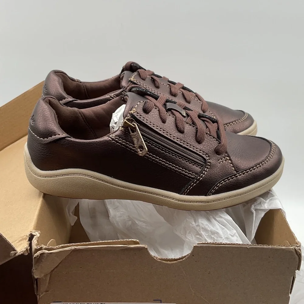 Clarks Bryianne Bayla Bronze Metallic Zip Fashion Sneakers Womens 5.5 M 26184077